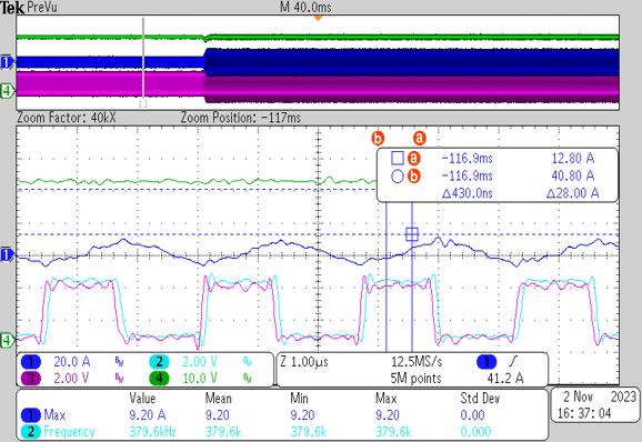图 14 相移和频率调制开关：负载为 1A 的相移模式。