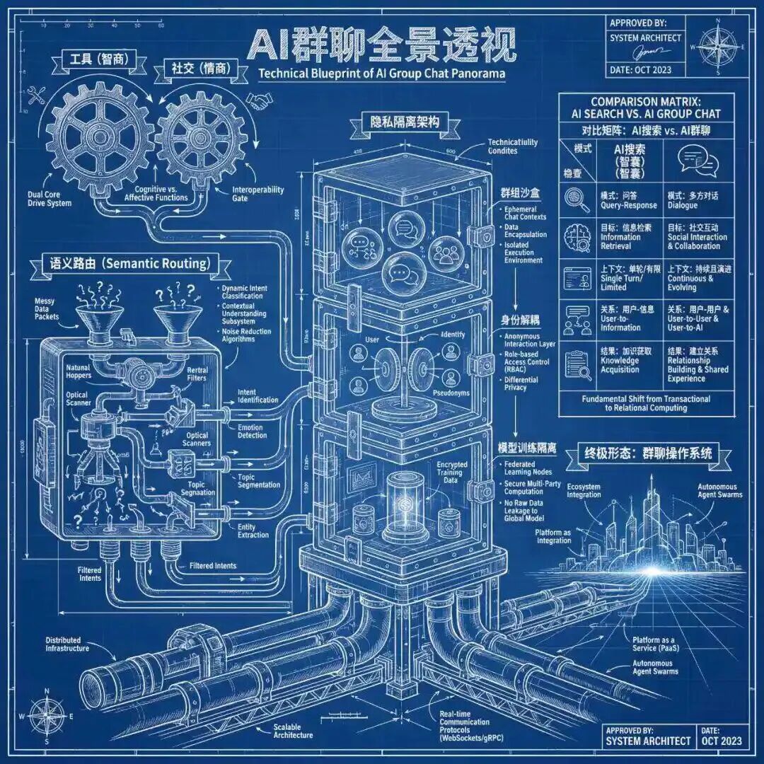 AI群聊与AI搜索的技术区别，受访者用AI生成