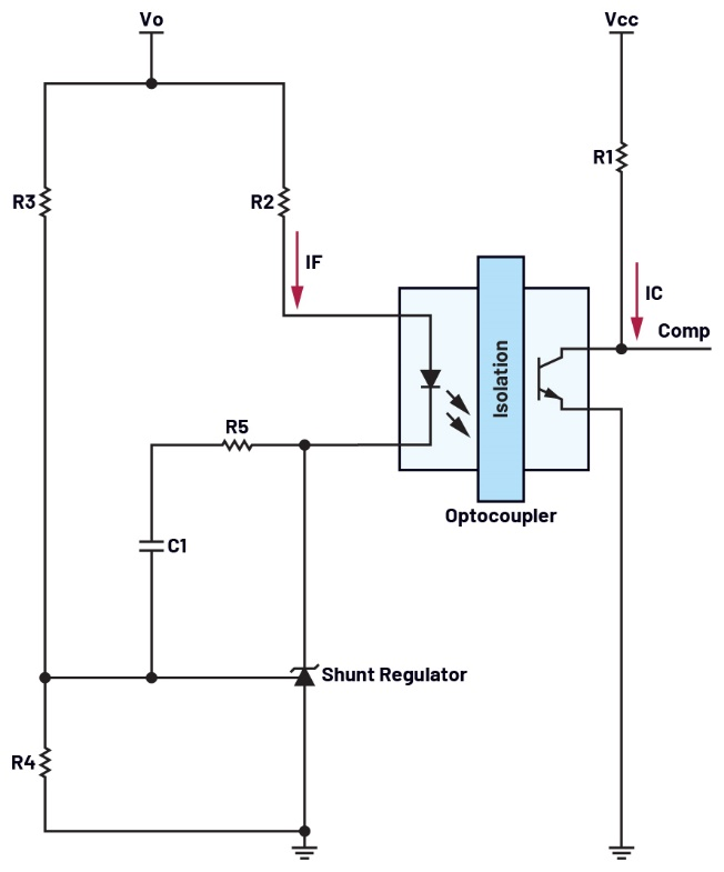 图1 反馈电路中光耦合器的典型连接