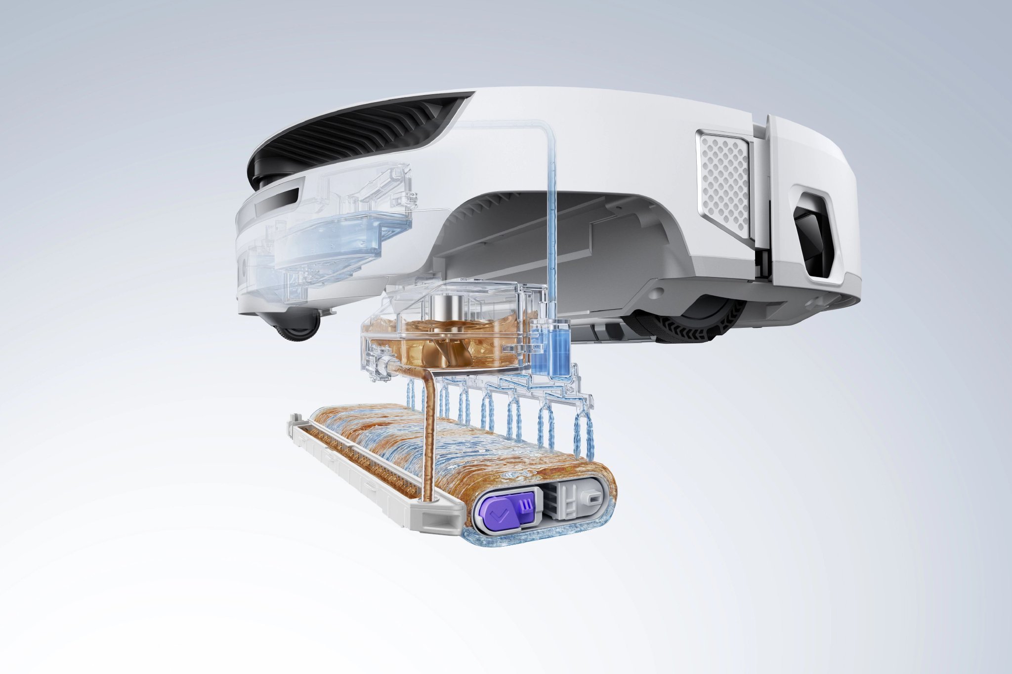 集成了履带式结构、活水喷淋系统的云鲸 JX 洗地机器人 | 图源：云鲸智能