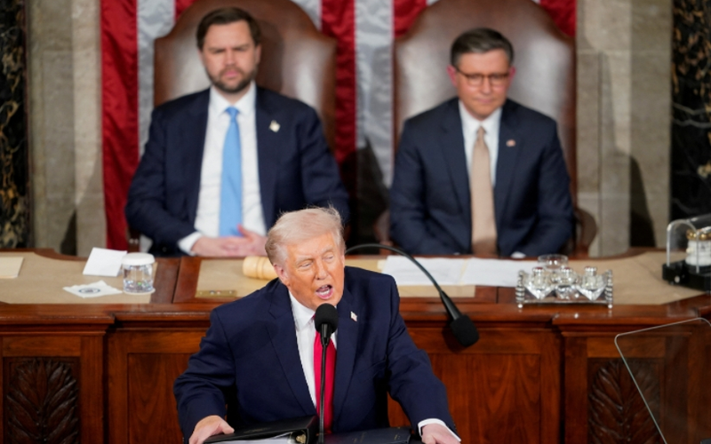 ▲当地时间2026年2月24日，美国华盛顿特区，美国总统特朗普24日晚在国会发表国情咨文演讲。图/IC photo