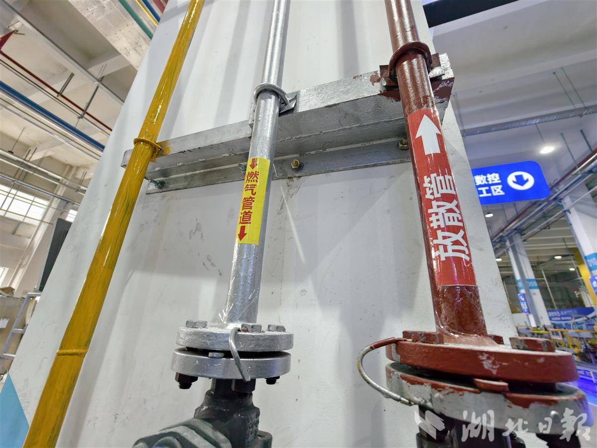 燃气管谈旁，还有放散管，出现管损时，不错快速将燃气排出厂房，保证安全。