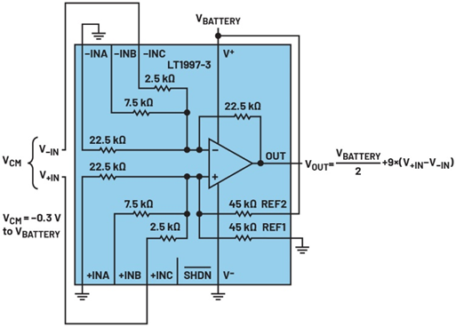 图6.电平转换，使输出电压始终以电源电压的一半为参考。 