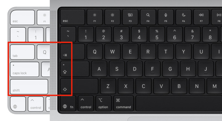 ▲ 妙控键盘（左）和新 MacBook Pro（右）