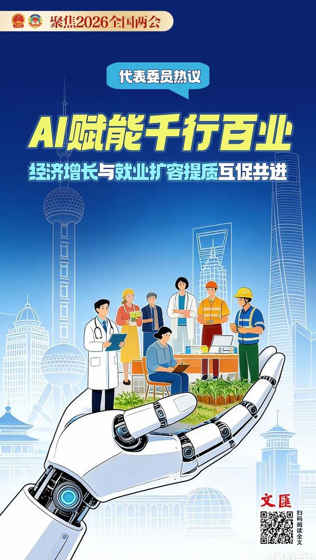 原标题：《文汇海报｜AI赋能千行百业，经济增长与就业要“双向奔赴”》