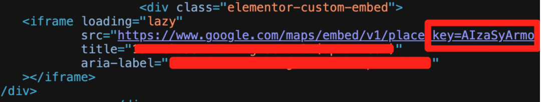 前端源代码中用于 Google Maps 的示例 Google API 密钥，但也可以访问 Gemini。