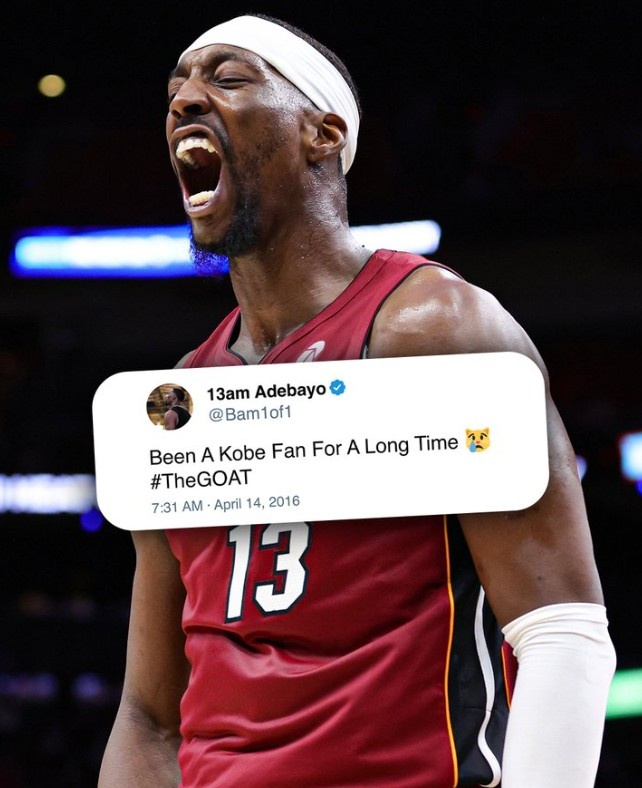 阿德巴约10年前在科比退役战后更推：我一直都是他的粉丝