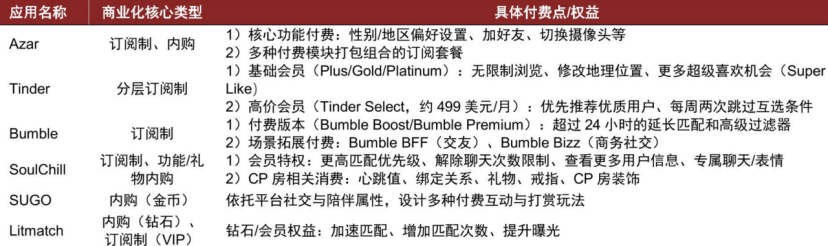 约会社交产品商业化对比，来源：中金公司