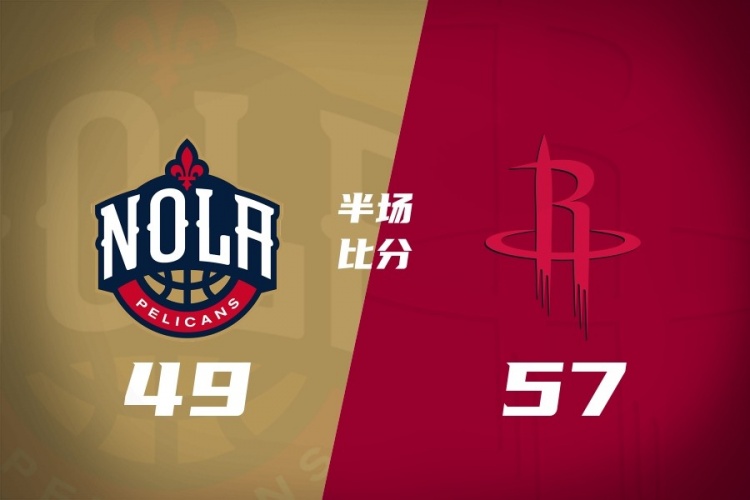 半场战报-火箭57-49鹈鹕 阿门15+7 杜兰特14+5 德章泰·穆雷19分