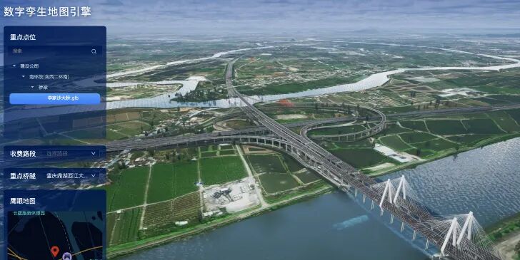 数字孪生地图中李家沙大桥的展示效果图。