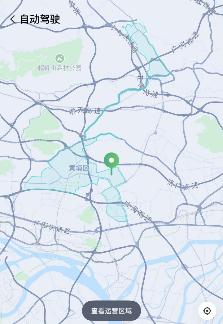 滴滴Robotaxi在广州黄埔区的试运营范围