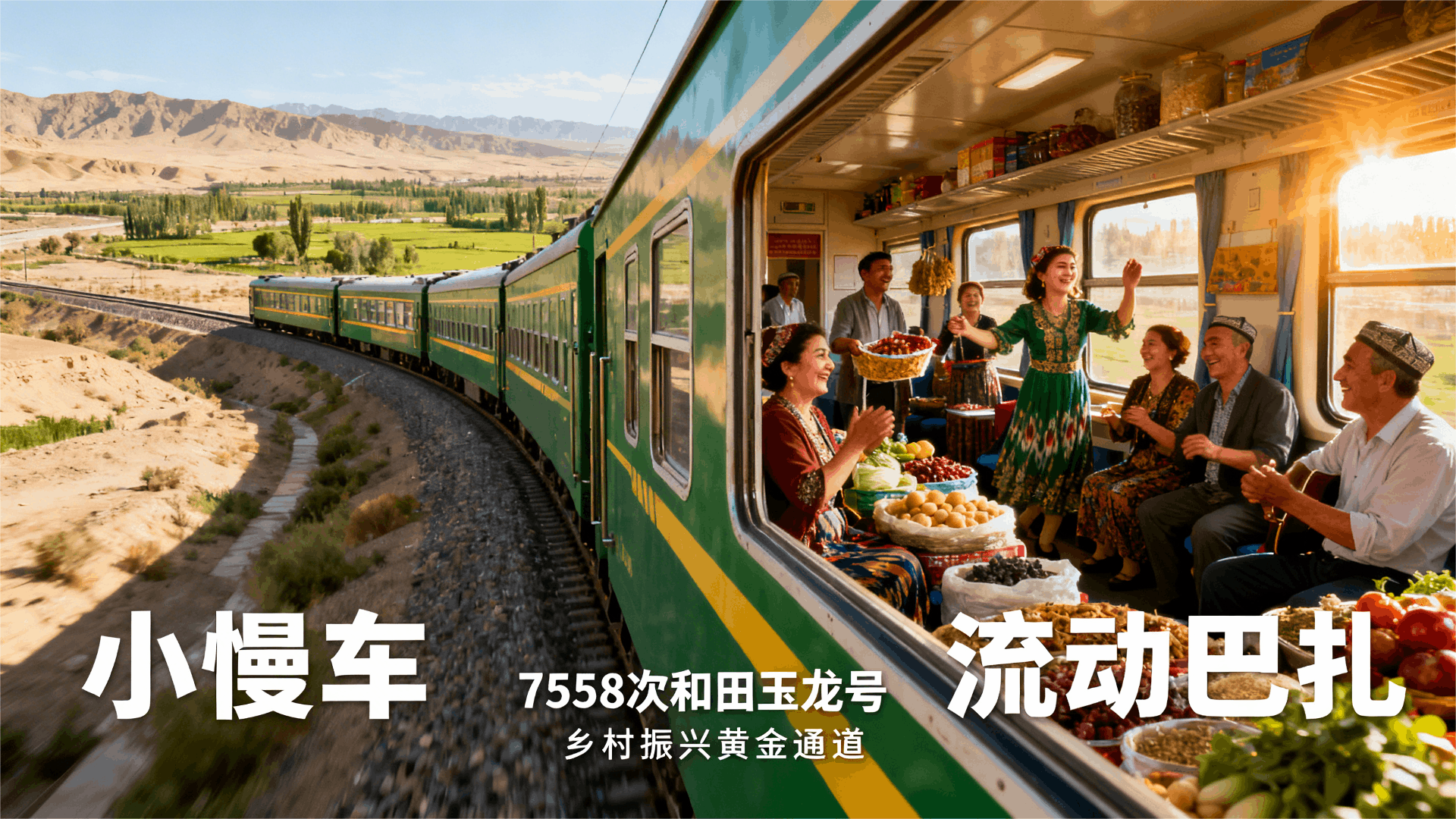 7558次“和田玉龙号”列车，已成为南疆地区乡村振兴的“黄金通道”，跑出了乡村振兴的“加速度”  （央广网记者姜茸  制图）