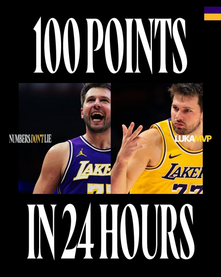 湖人官方晒东契奇24小时内100分：这不仅仅是数据 更是一种宣言