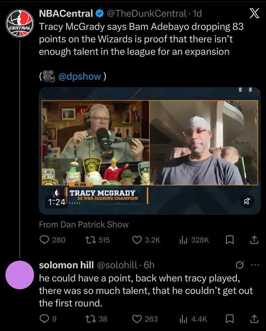 吐槽麦迪扩军言论！前NBA球员：当年NBA天才云集 你都没过首轮