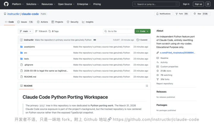 ▲附上地址🔗 https://github.com/instructkr/claude-code