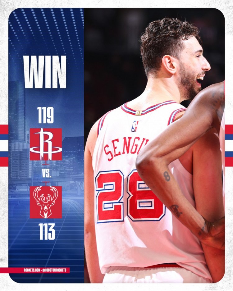 4连胜！火箭发布赢球海报：封面为申京开心大笑瞬间