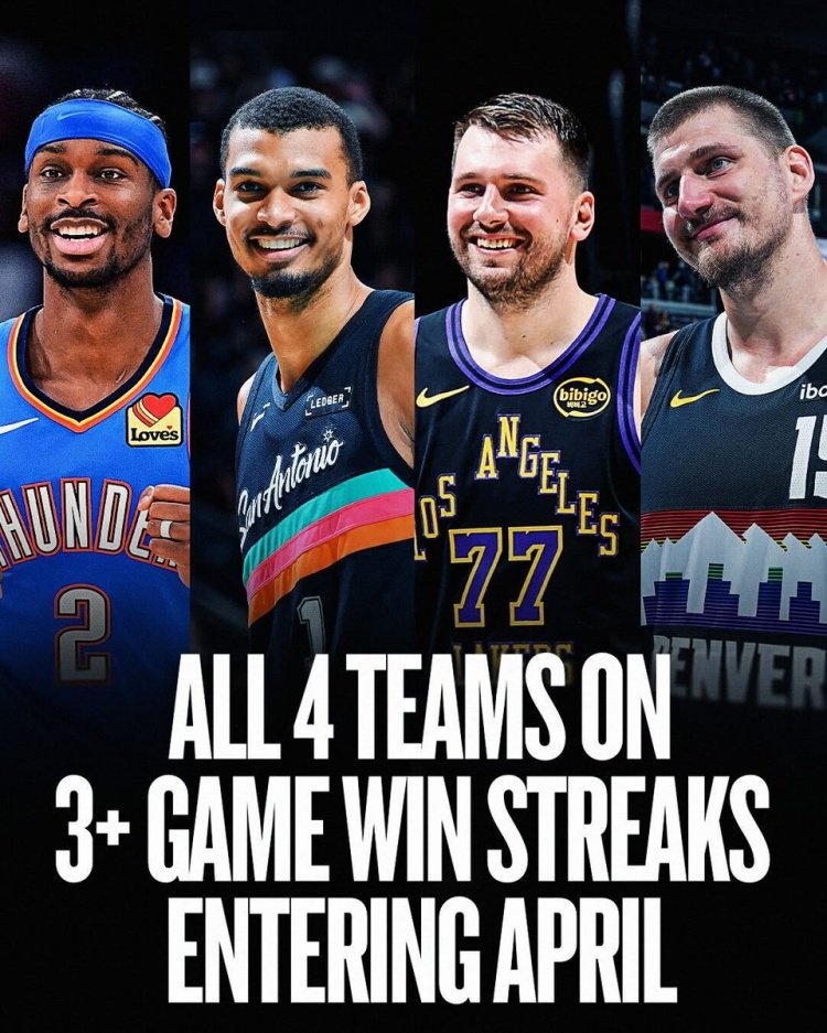 NBA官方：西部前四在进入四月时全部保持至少3连胜 历史首次