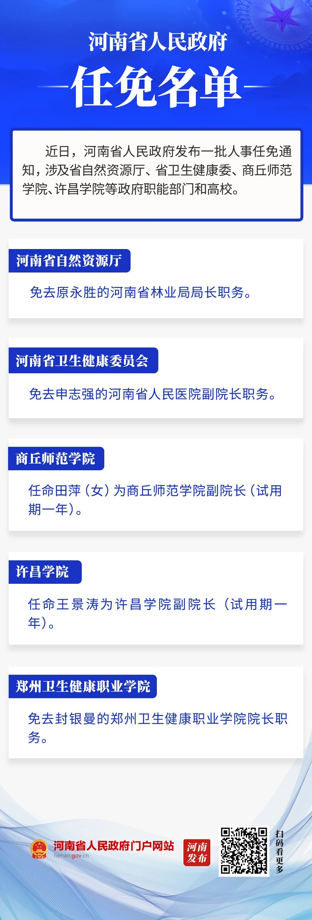 河南省政府新任免一批干部