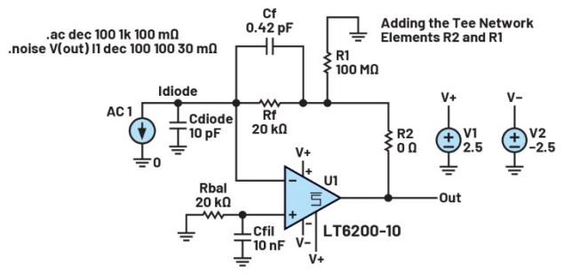 图4.使用包含R2和R1的反馈T型网络的示例设计