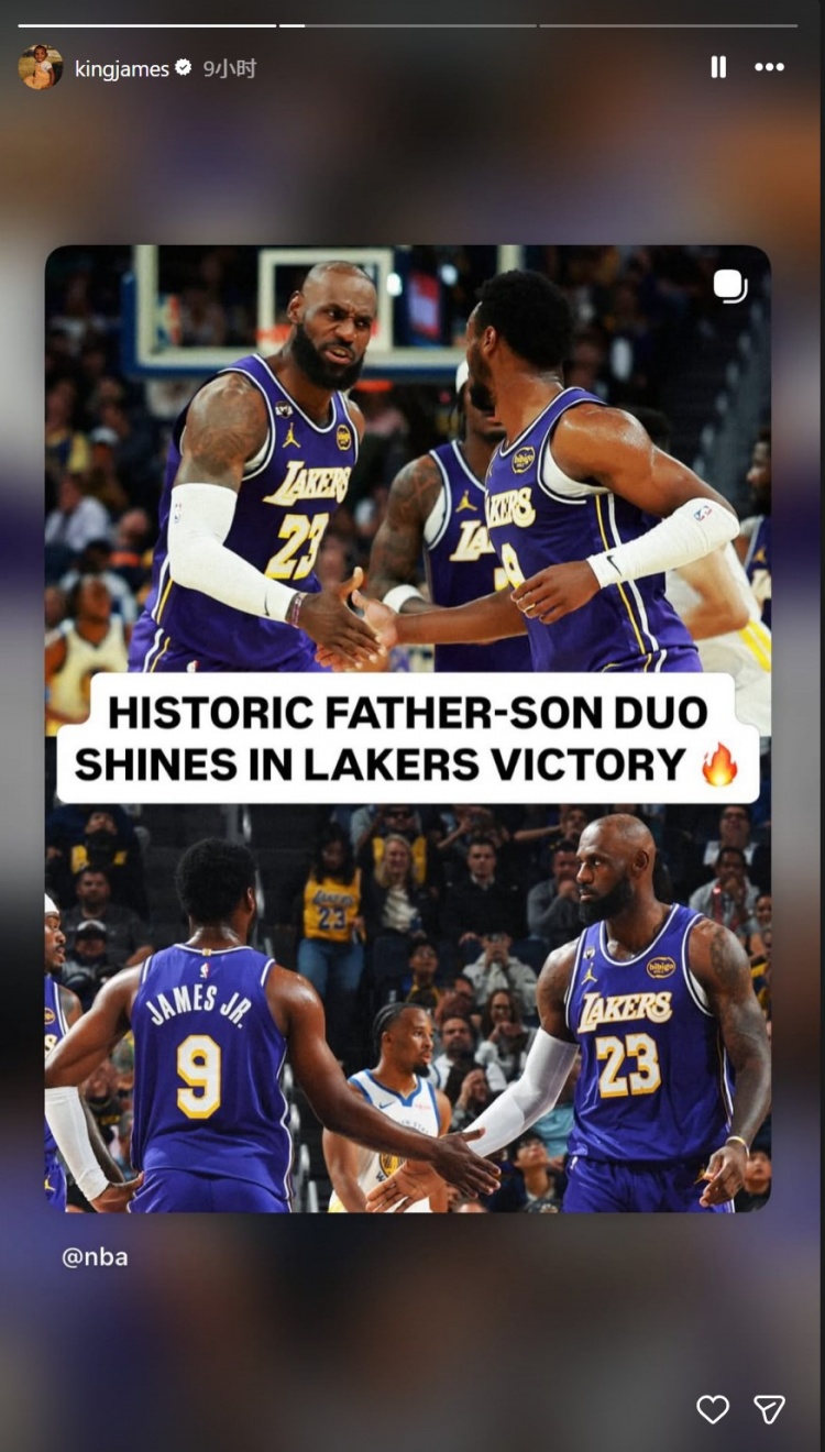 与布朗尼互送助攻&再创NBA历史纪录！詹姆斯INS转发相关动态