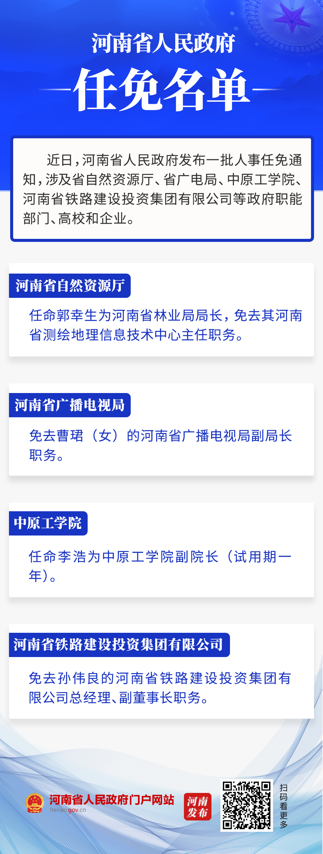 河南省政府新任免一批干部