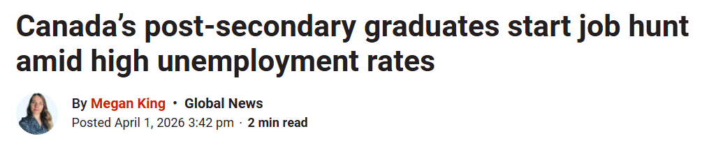 毕业即失业! 加拿大数十万毕业生抢破头, 多大华裔女生1年还没上岸