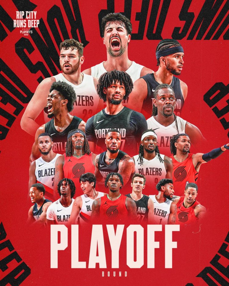 撕裂之城！开拓者官推赛后晒全员海报 庆祝晋级季后赛