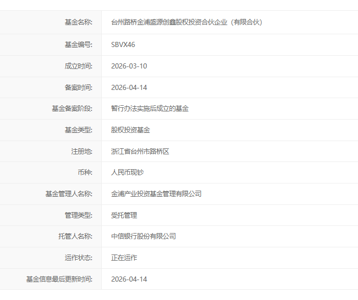 台州金浦母基金完成备案