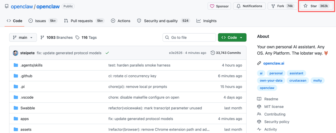 截止 2026 年 4 月 23 日，OpenClaw Stars 量达到了 36k+。