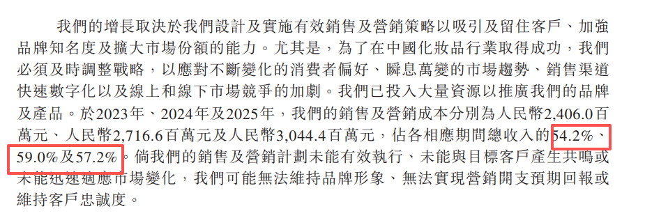 图4：2023年至2025年自然堂销售及营销成本占比