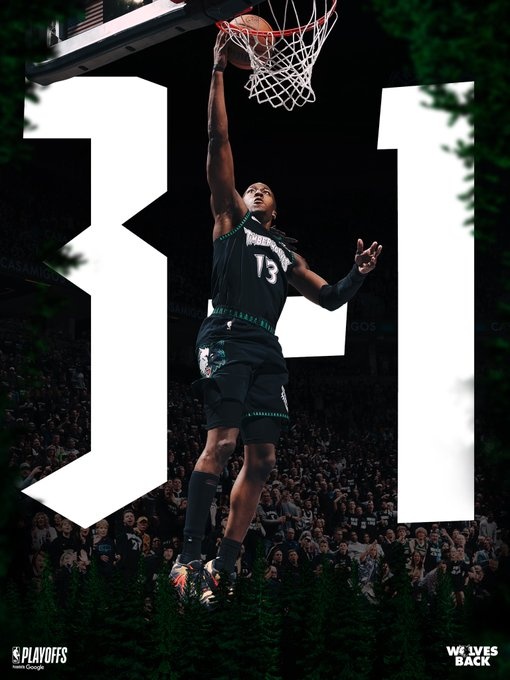 实至名归！森林狼官推晒3比1领先海报：道苏姆封面人物