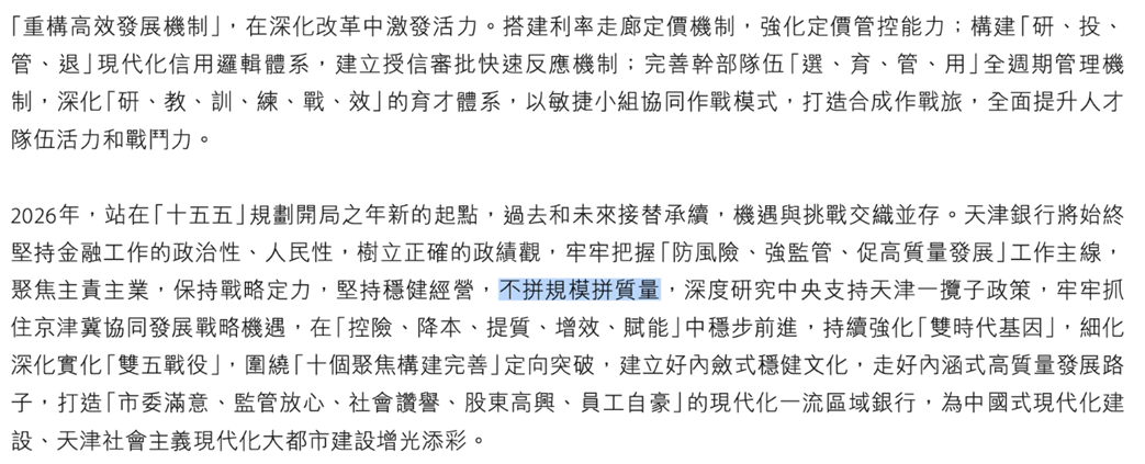 来源：天津银行2025年财报