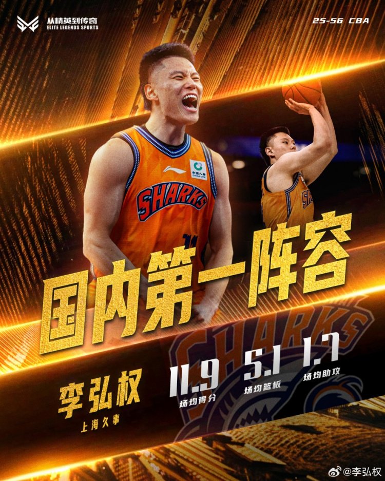 场均12+5入选本土一阵！李弘权更新社媒感恩认可！