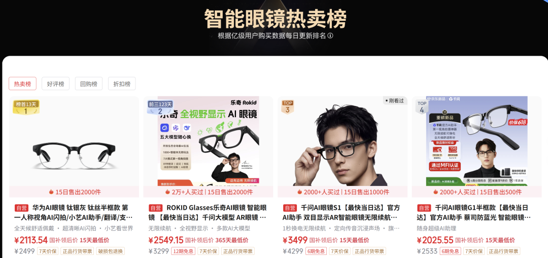▲京东智能眼镜热卖榜