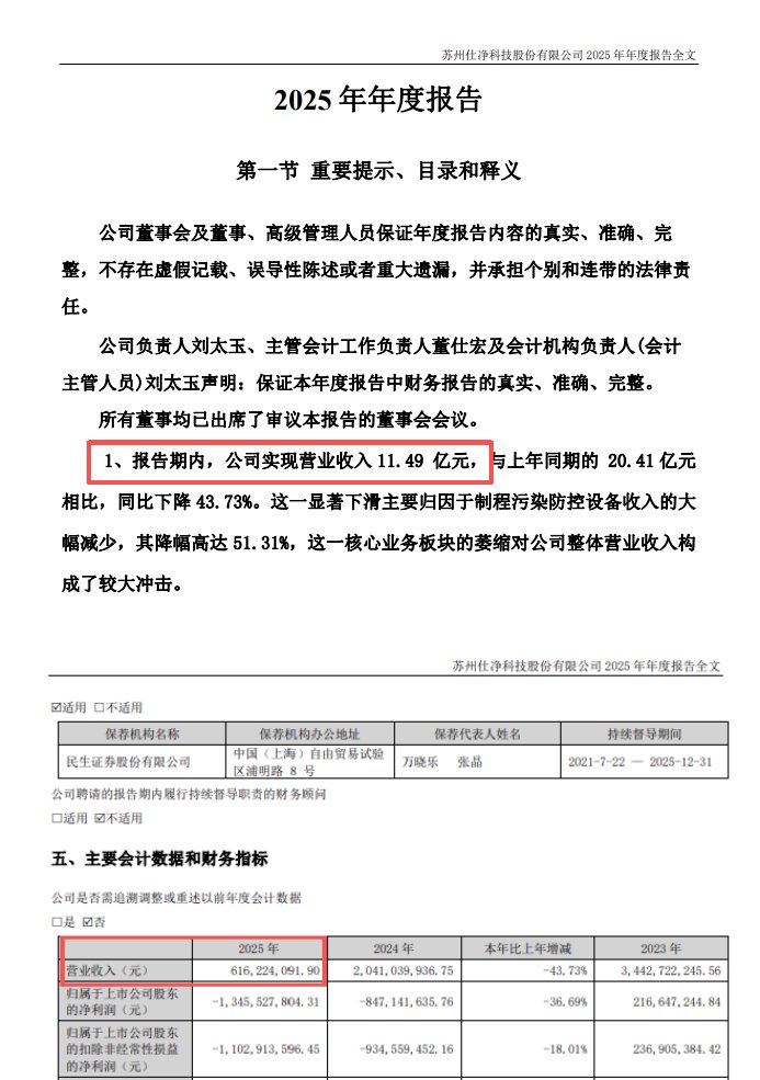 截图自*ST仕净2025年财报