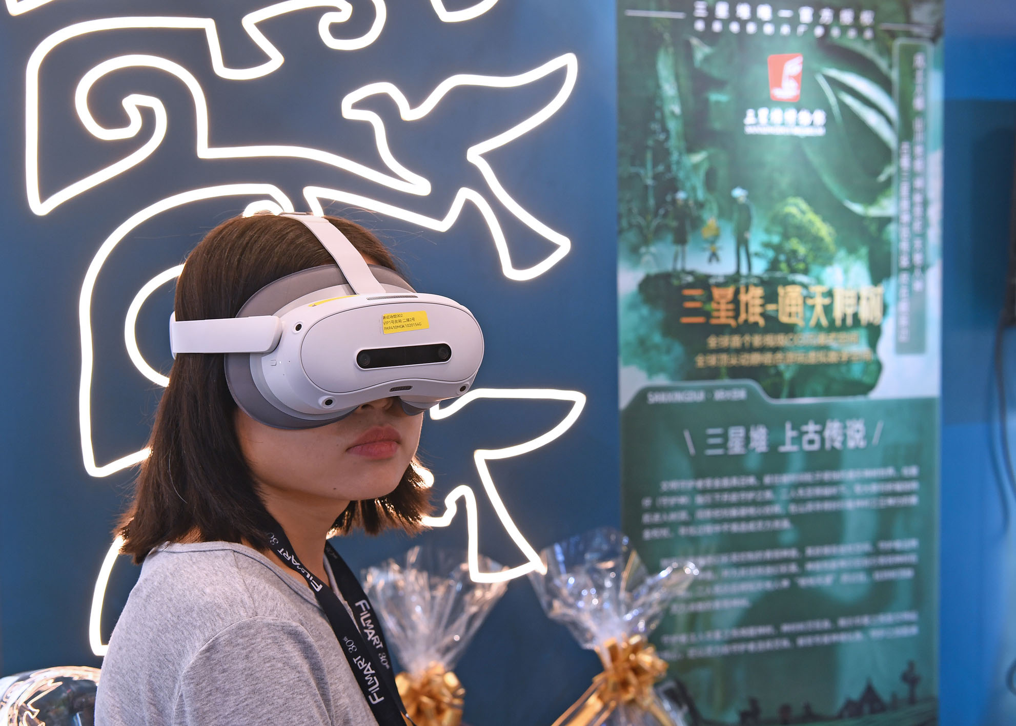 图为一名参观者在香港会展中心体验VR电影。新华社记者　陈铎　摄