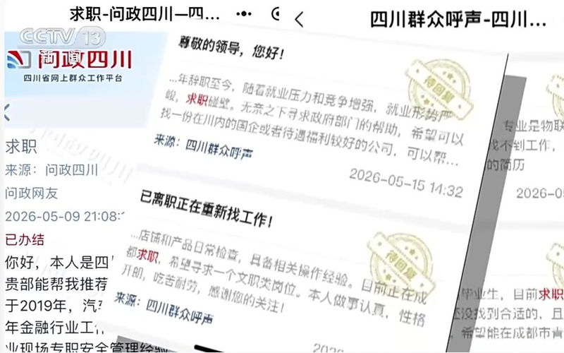 ▲最近，部分网友在“问政四川”等政务平台上发简历求职。图/央视新闻