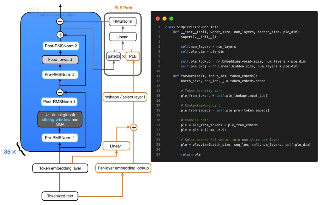 简化版 PLE（Per-Layer Embeddings）构建流程