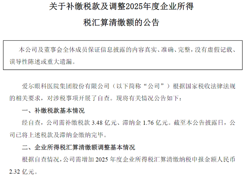 （公告内容，图源：爱尔眼科公告，下同）