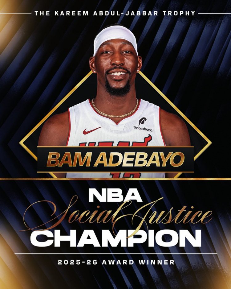 NBA官方：热火球星阿德巴约获得本赛季NBA社会正义冠军奖‌！