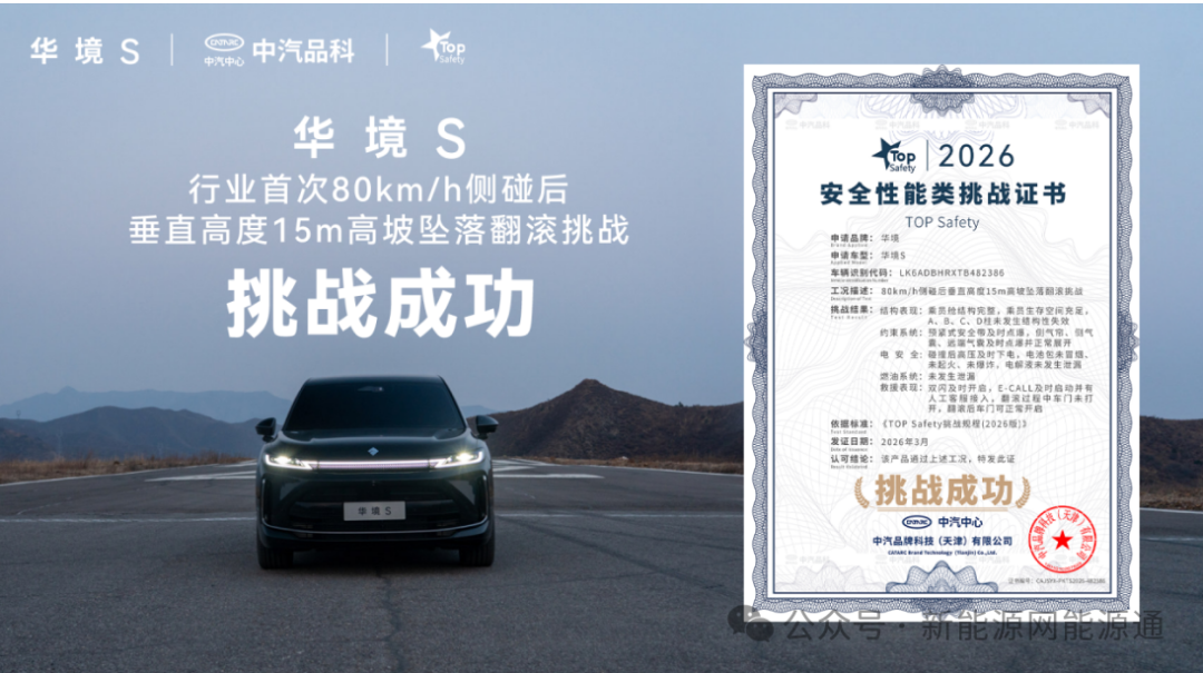 【华境S通过行业首次80km/h侧碰15米高坡坠落挑战】