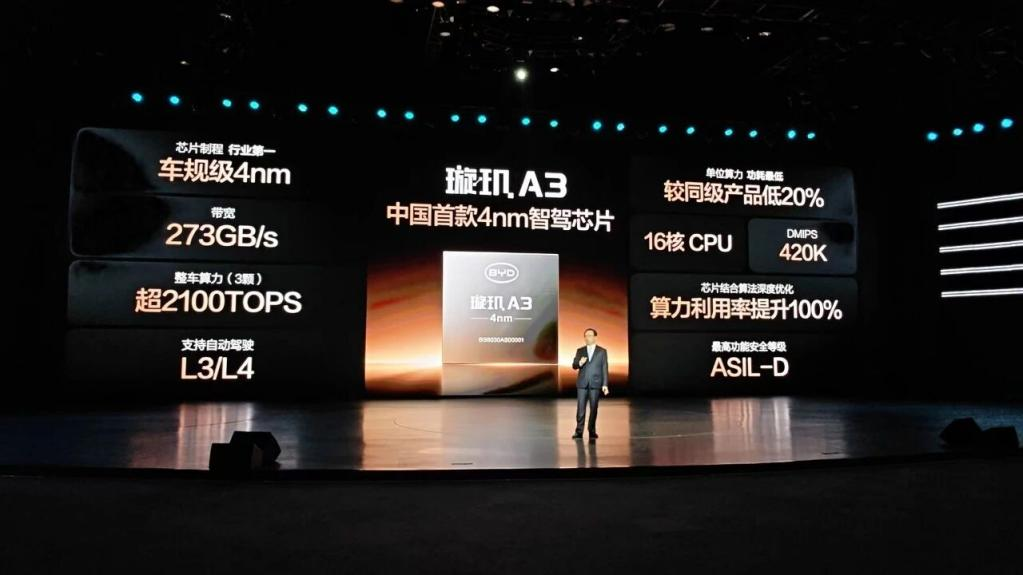 图为比亚迪璇玑A3芯片发布现场。来源：比亚迪汽车
