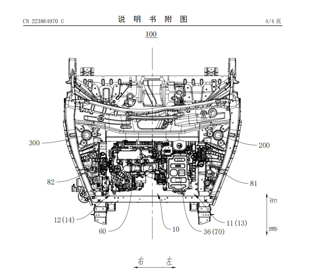 ▲专利文件披露的前舱结构的俯视示意图