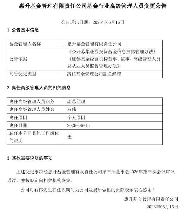 图片来源:惠升基金官网