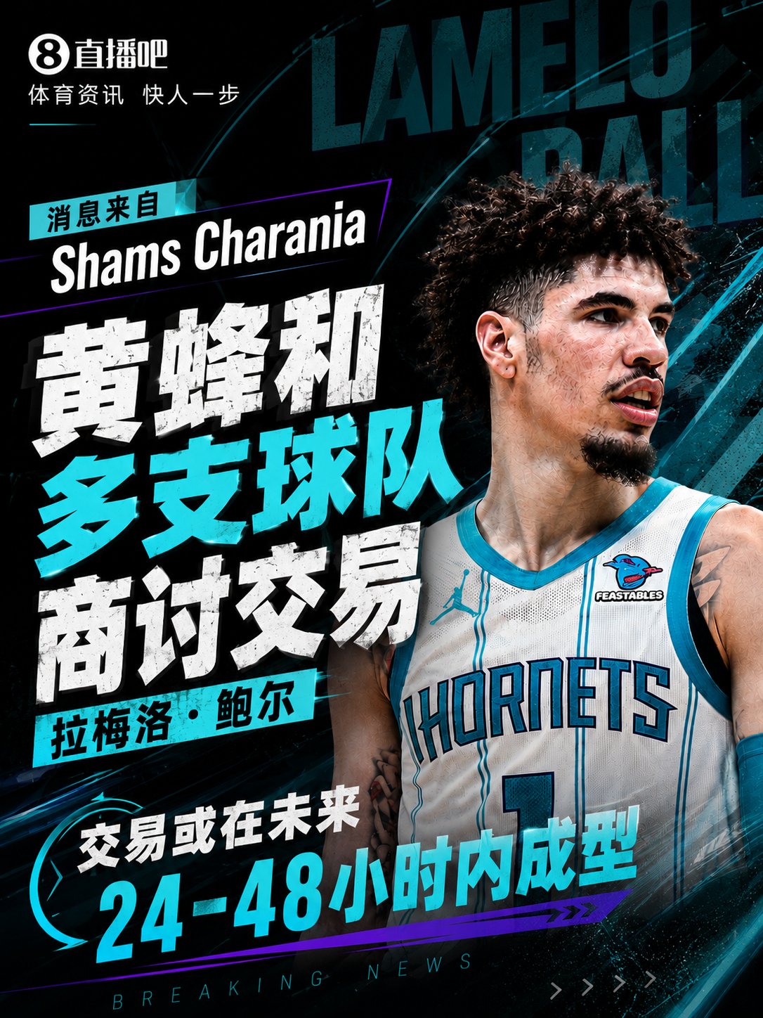 Shams：黄蜂和多队商讨三球交易 交易或在未来24-48小时内成型