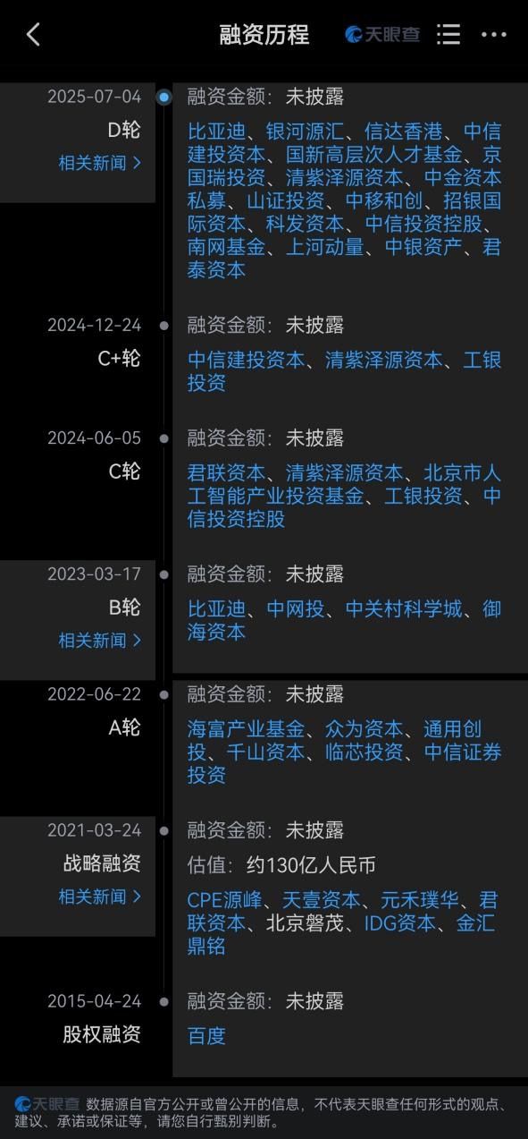 图2：昆仑芯融资历史截图。来源：天眼查