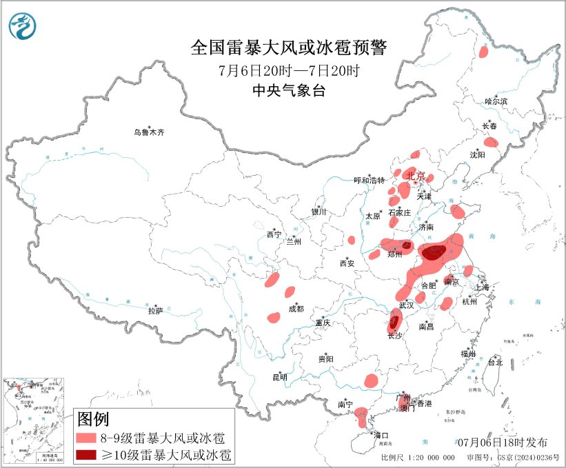 强对流天气黄色预警继续：山东河南安徽等地部分地区将有10级以上雷暴大风