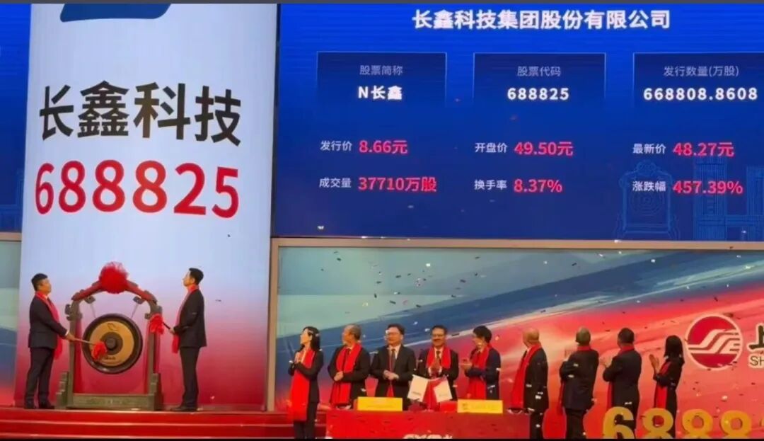 图为长鑫科技上市敲钟现场 图源：网络