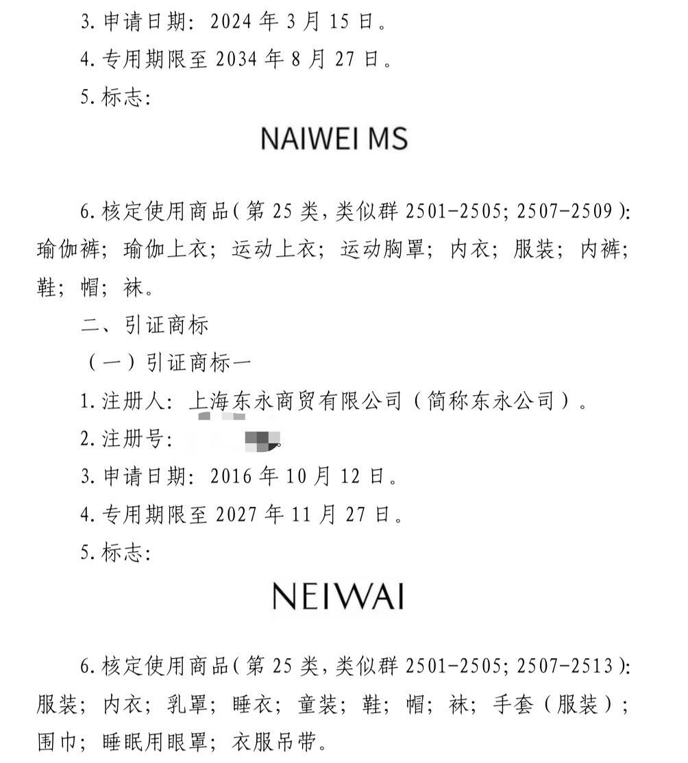 ▲NAIWEI MS与NEIWAI商标对比