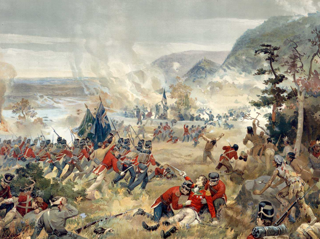 ▲ 昆斯顿高地战役油画，1812 年美英战争，加拿大本土抵抗美军入侵（图源/搜狐）
